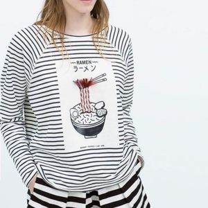 ZARA GRAPHIC PRINTED EMBROIDERED STRIPES SWEATSHIRT